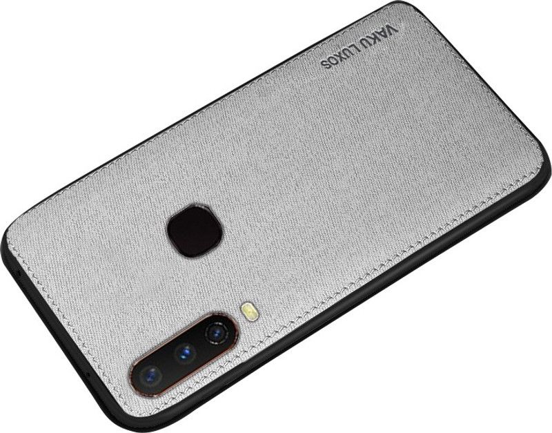 Vaku Luxos Back Cover for Vivo Y12 / Y17 / Y3 Luxico Series Hand-Stitched Cotton Textile Water-proof Case  (Grey, Shock Proof, Pack of: 1)