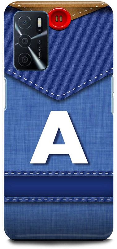 FUGGA Back Cover for OPPO A16, A, LETTER, ALPHABET, BLUE, JEANS, PATTERN, A, NAME  (Blue, Hard Case, Pack of: 1)