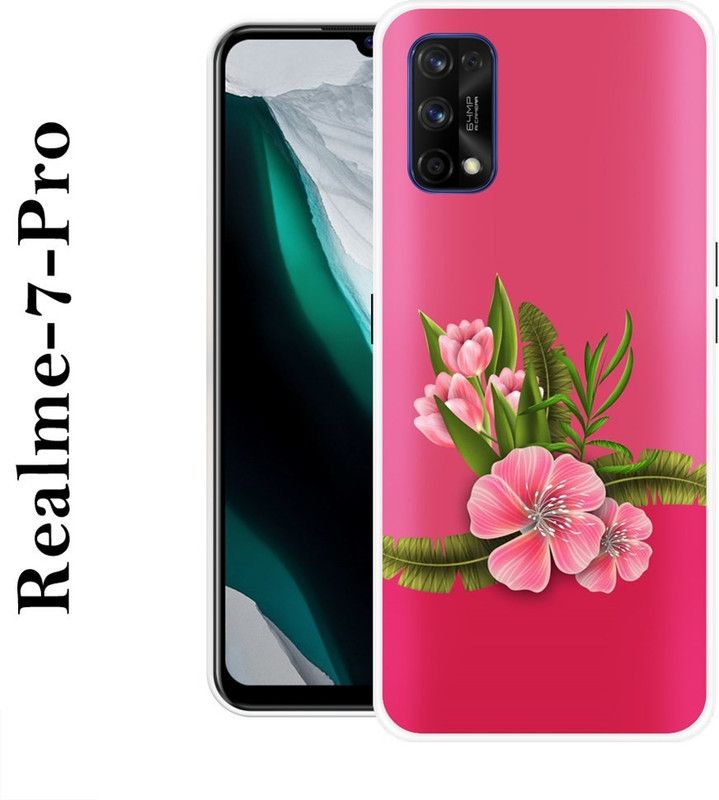 INDIALAND Back Cover for Realme 7 Pro  (Pink, Green, Grip Case, Silicon)