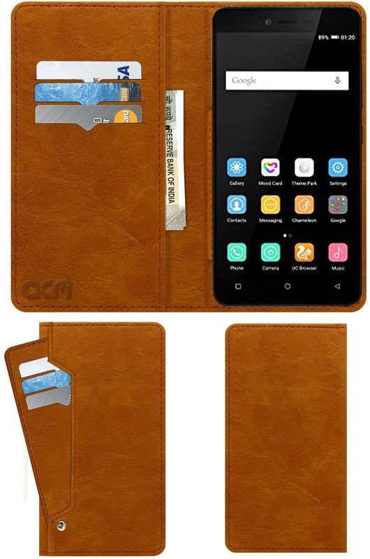 ACM Flip Cover for Gionee Pioneer P5l  (Gold, Cases with Holder, Pack of: 1)