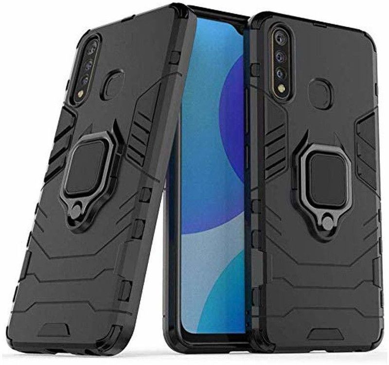 TKTHUB Back Cover for Vivo Y19 Kickstand Heavy Duty Shockproof Armour (Black, Shock Proof)  (Black, Pack of: 1)