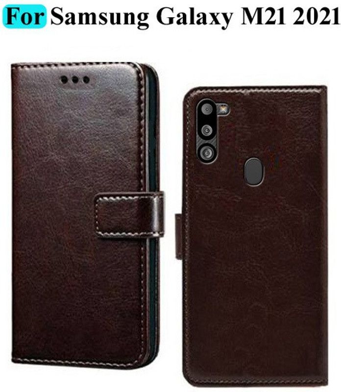 Mashgul Flip Cover for Samsung Galaxy M21 2021  (Brown, Shock Proof, Pack of: 1)