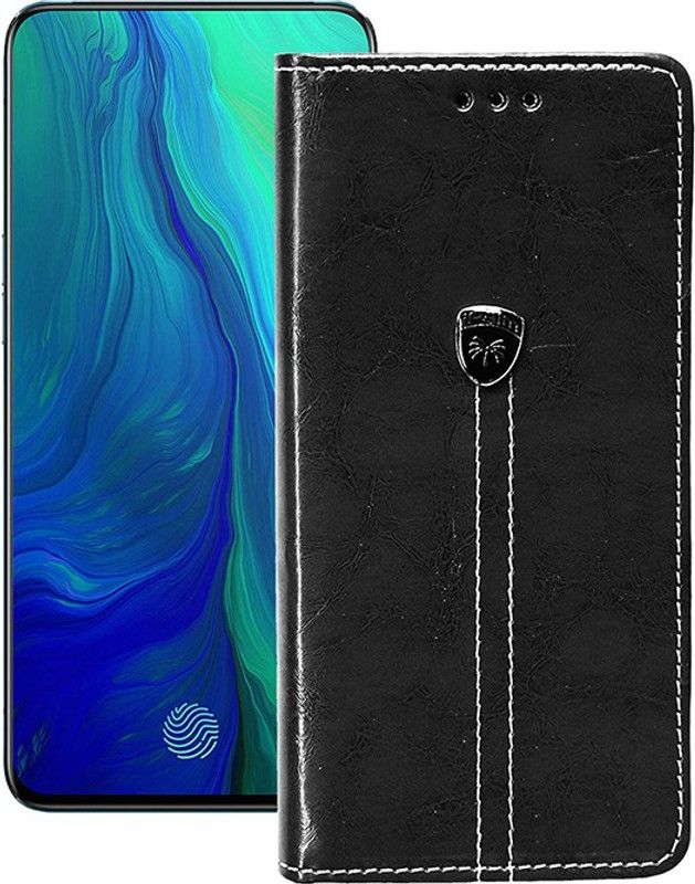 MARSHLAND Flip Cover for Flip Cover for Oppo Reno 6.4 , Leather Inner Soft Silicon Wallet Design with Kickstand Flip  (Black, Dual Protection, Pack of: 1)