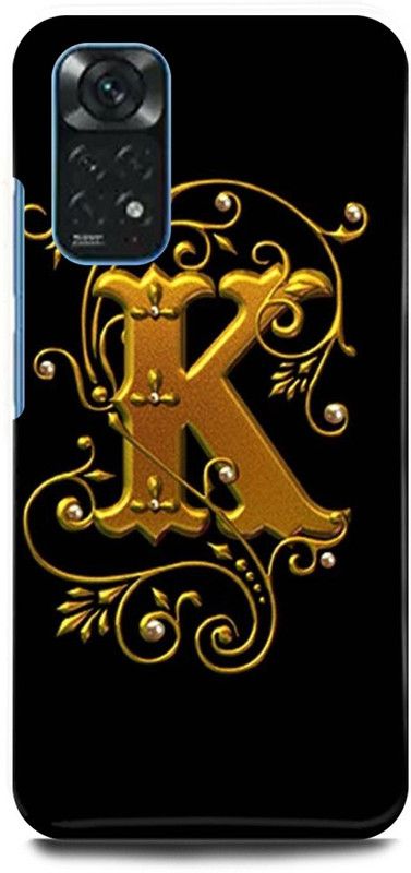 FIKORA Back Cover for Redmi Note 11S, K, NAME, LETTER, ALPHABET, GOLD  (Black, Hard Case, Pack of: 1)