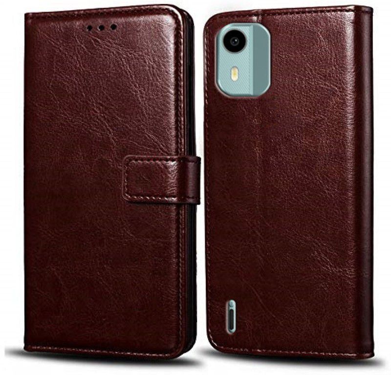 Cockcrow Flip Cover for Nokia C12  (Brown, Shock Proof, Pack of: 1)