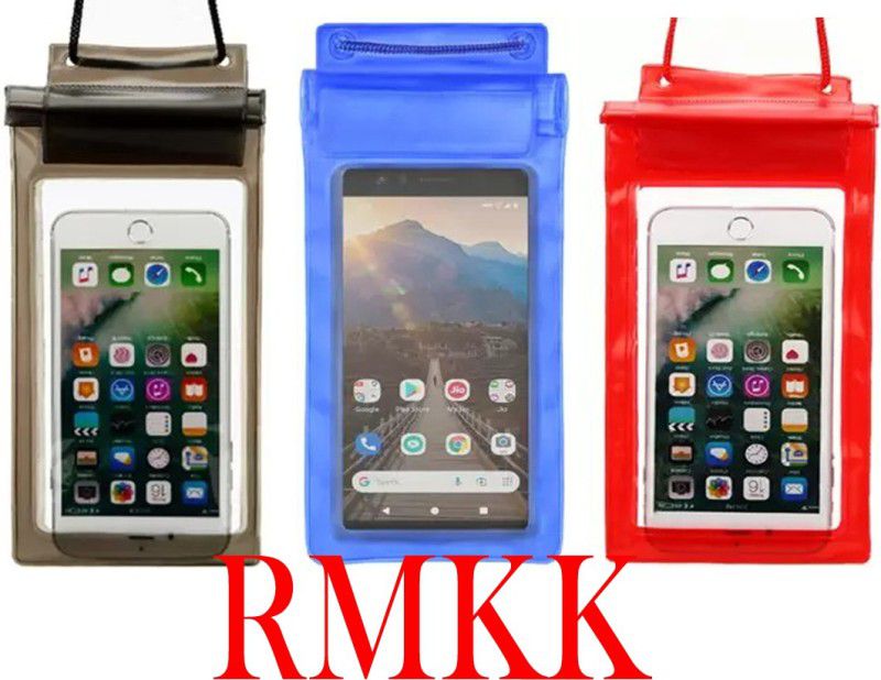 RMKK Pouch for waterproof pouch cover bag combo of 3 pc, All phone for use hair free size cover  (Blue, Red, Waterproof, Silicon, Pack of: 3)