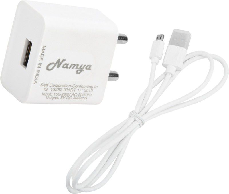 NAMYA 5 W NA 1 A Mobile 2A. FAST CHARGER &SYNC/DATA CABLE FOR V__VO V1 MAX Charger with Detachable Cable  (White, Cable Included)