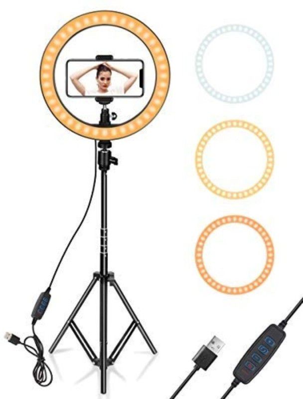 hkutotech LED Ring Light with Stand for Camera Smartphone You-Tube Video Shooting Instagram Reels and Makeup, MX Takatak, Musically, Vigo and Many More (12 inch Ring Light 7feet Tripod) Ring Flash  (Black & White)