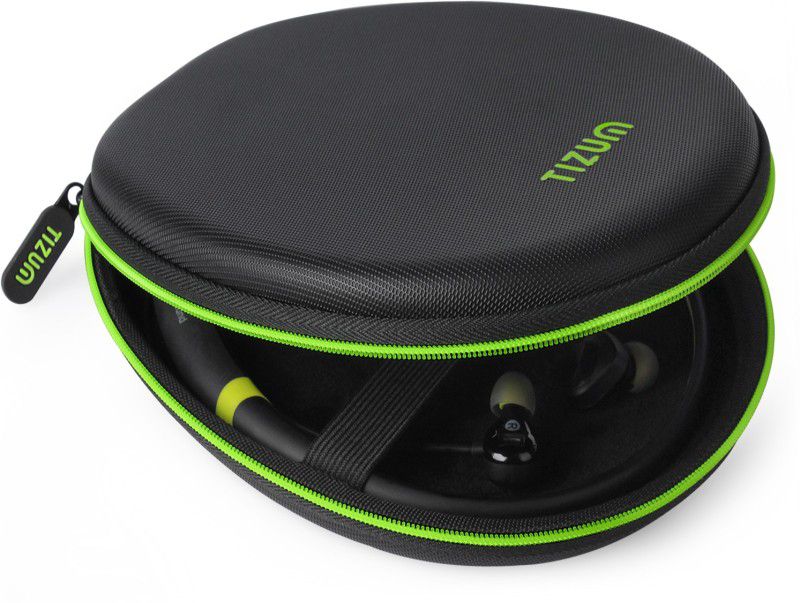 Tizum Nylon Zipper Headphone Case  (Black-Green)