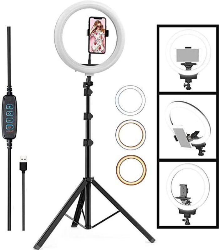 NJENT New 10 Inches Big LED Ring Light with 7 feet Stand for Camera Smartphone.YouTube Video Shoot/Makeup Shoot/Studio Shoots/Instagram Video Shoot. Ring Flash  (Black)