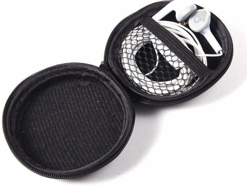 MYKGN Leather Zipper Headphone Pouch  (Black)