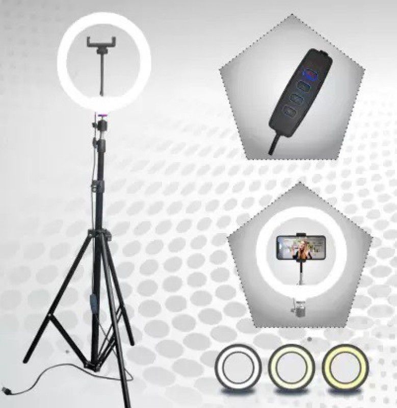 OSMAYO 10“ Ring light with 3 color modes with 7 ft tripod making you tube video Ring Flash  (Black)