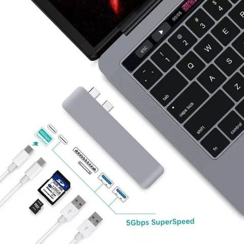 play run Adapter 4K HDMI for Macbook Pro USB C To HDTV HDMI TF SD Card USB 3.0 Multipurpose Device  (Grey)