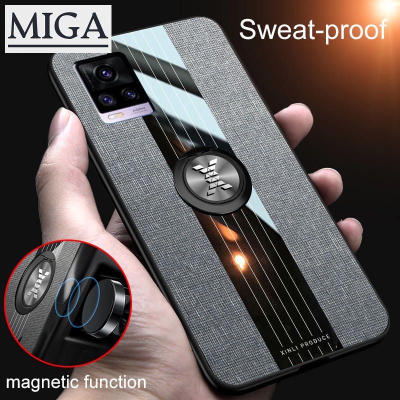 New for Vivo V20 Case Luxury Fabric Cover Noble Shockproof Hard Housing for Vivo V20 Phone Case with Metal Ring Holder