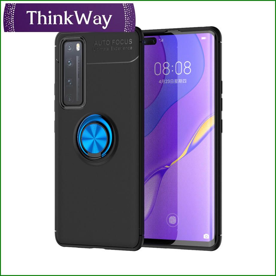Sleek Rubberized Case with Chrome Plating Ring Stand Back Cover Case Designed For Honor Play4 & Honor 30 Lite