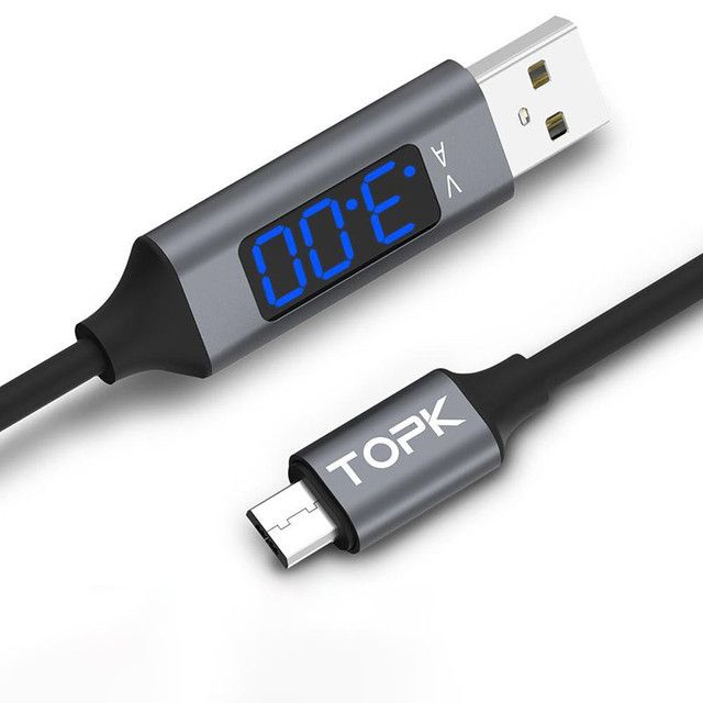 TOPK AC32 1m Micro USB Cable Fast Charging Cable for Samsung s7 edge OPPO R9 Vivo X20 Voltage and Current Display Data Sync Cable-intl