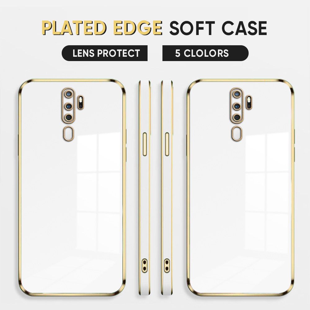 Luxury 6D Plating Case for OPPO A5 2020 Soft Silicone Square Frame Back Cover Shiny Bling Phone Cases