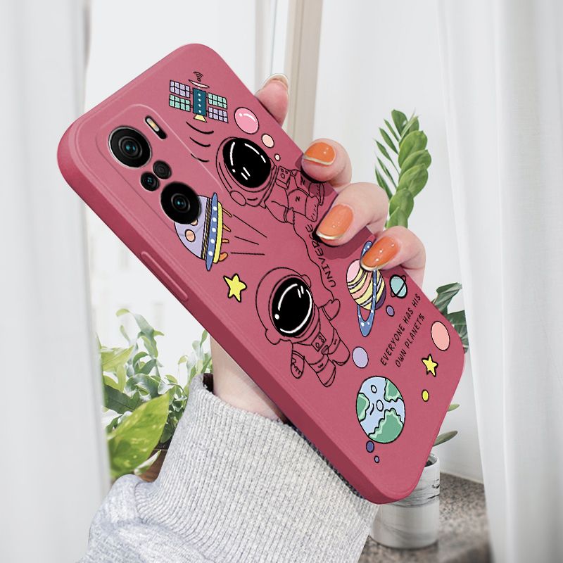 AMORVOR for Redmi K40/K40 Pro Back Cover Cartoon Cute Astronaut Side design Soft Case Liquid Silicone Phone Cases