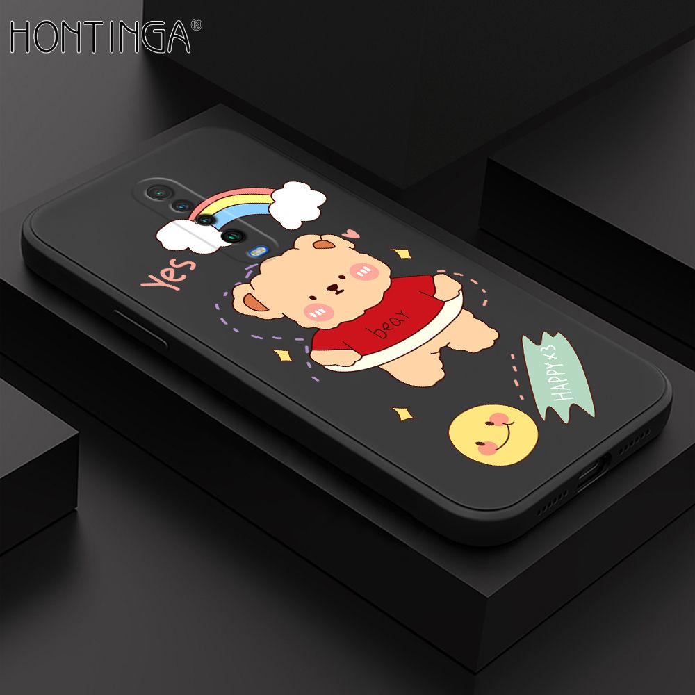 Hontinga for Xiaomi Poco X2 Case Lovely Cartoon Bear Phone Case Phone Case Soft Square Edge Silicone Cases Full Lens Cover Shockproof Protection Cover