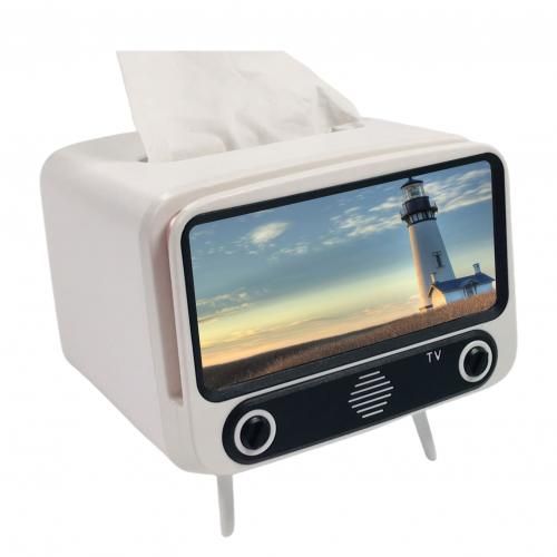 Portable reative TV Tissue Box Desktop Paper Holder Dispenser Storage Napkin Case Organizer with Mobile Phone Holder