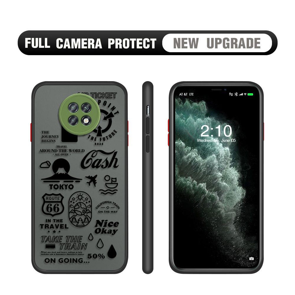 Hontinga for Redmi Note 9T Case Travel Poster Camera Shockproof Protection Cases Edge Frosted Transparent Phone Cover