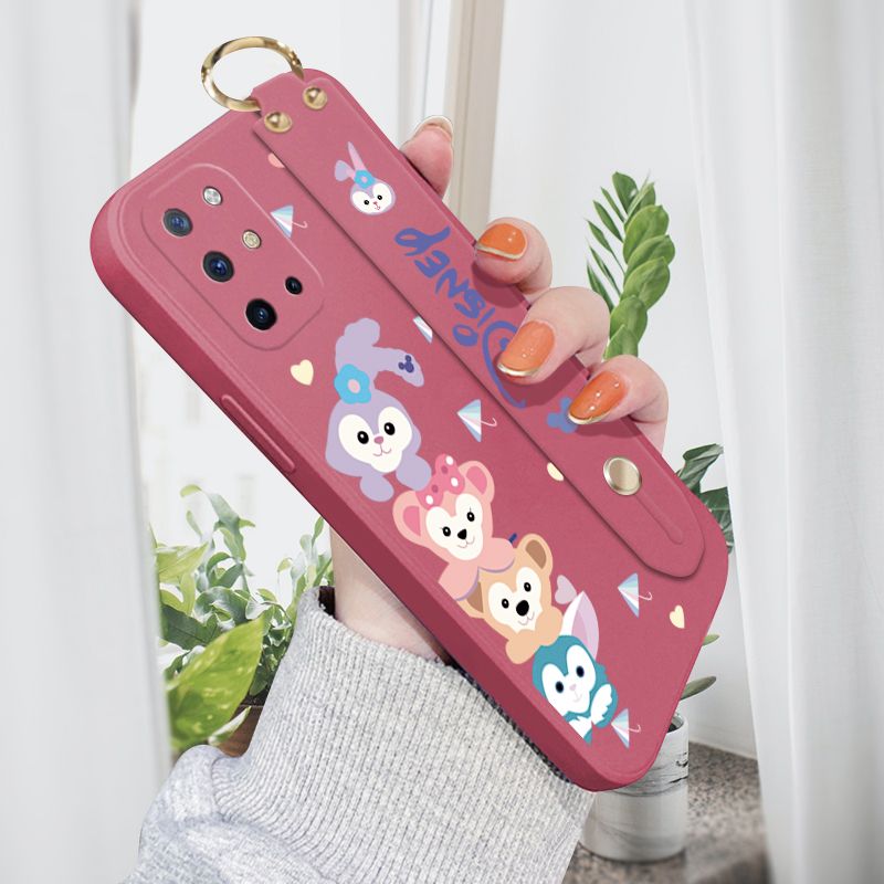 Jizetin for OnePlus 8T Wrist Strap Case Creative Cartoon Cute Bunny Cover Ultra Thin Anti Fall Liquid Silicone Phone Case