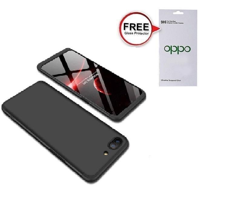 Oppo A3s/A5  360 Degree Phone Case with Free Glass Protector - Black