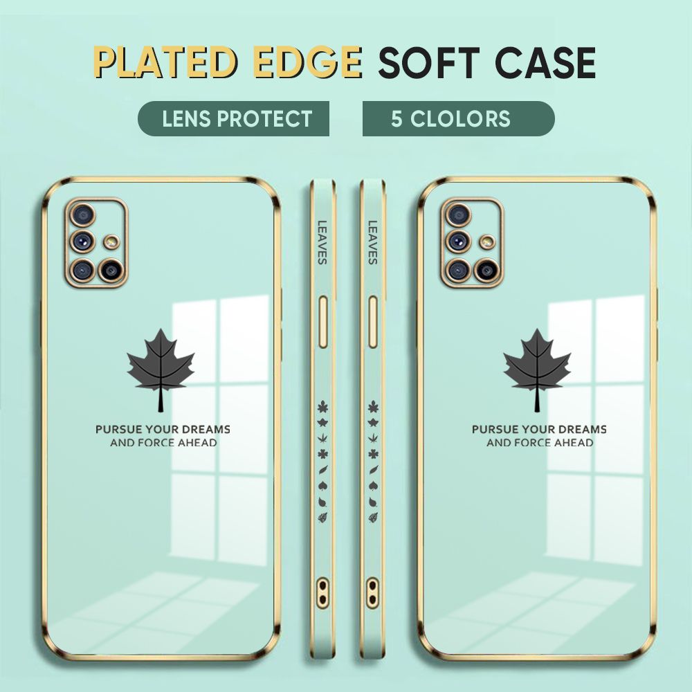 Luxury 6D Plating Case for Samsung Galaxy M51 Back Cover Maple Leaf Side Pattern Soft Silicone Square Phone Cases