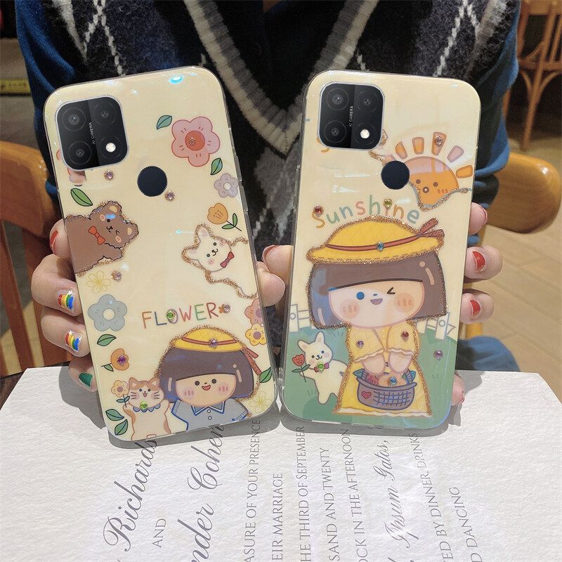Phone case Realme C25S Case Soft Blue-Ray Bling Glitter Cartoon Fashion Sun and Flowers Silicone Back Cover For Realme C25S Cases