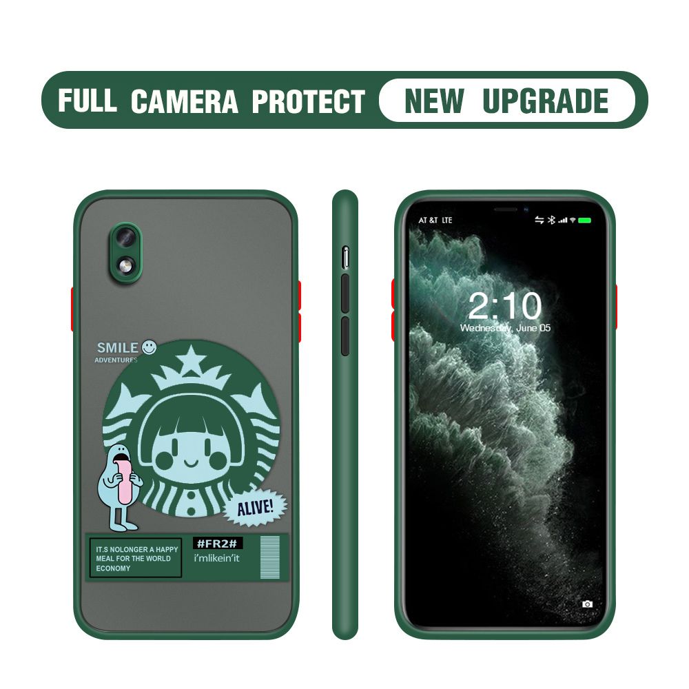 Hontinga for Samsung A01 Core Case Cute Coffee Girl Camera Shockproof Protection Casing Edge Frosted Transparent Phone Cover