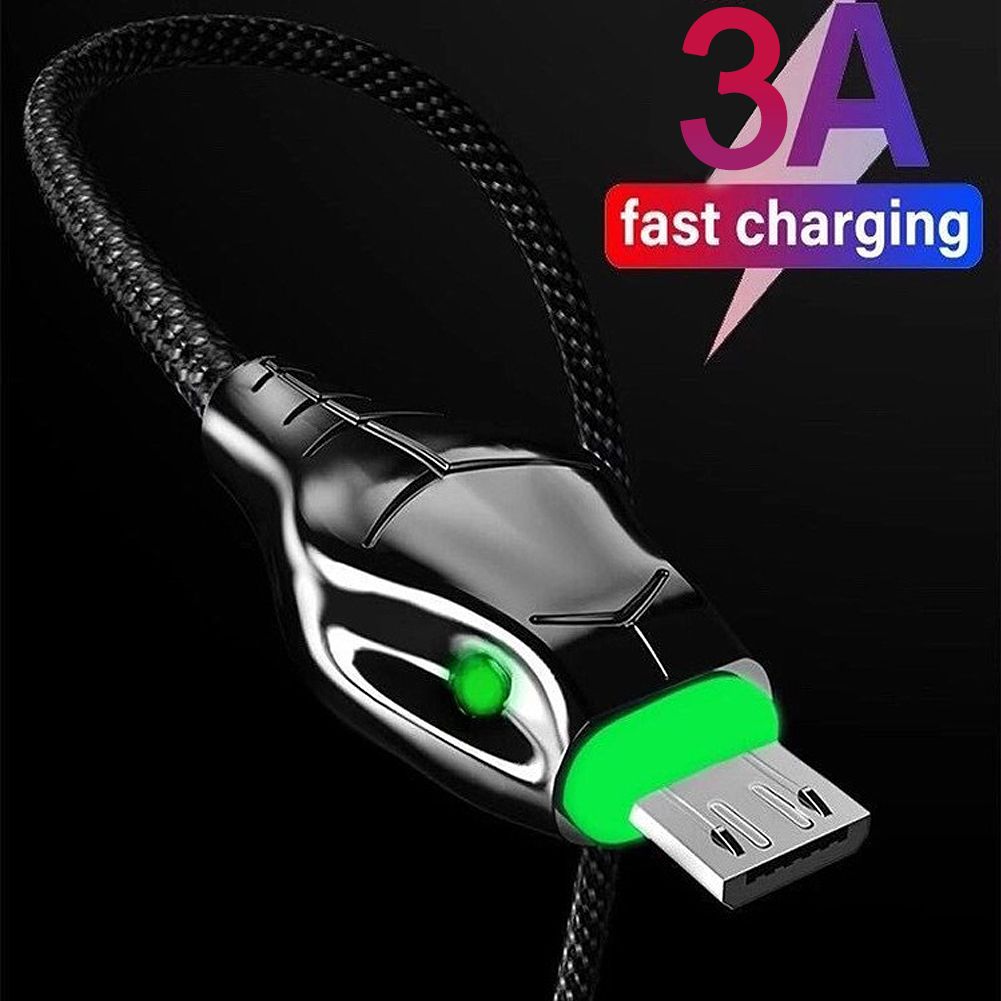 3A Fast Charger Black Mamba LED Indicator Micro USB Cable Charger Cord for Samsung Huawei Cable for Xiaomi