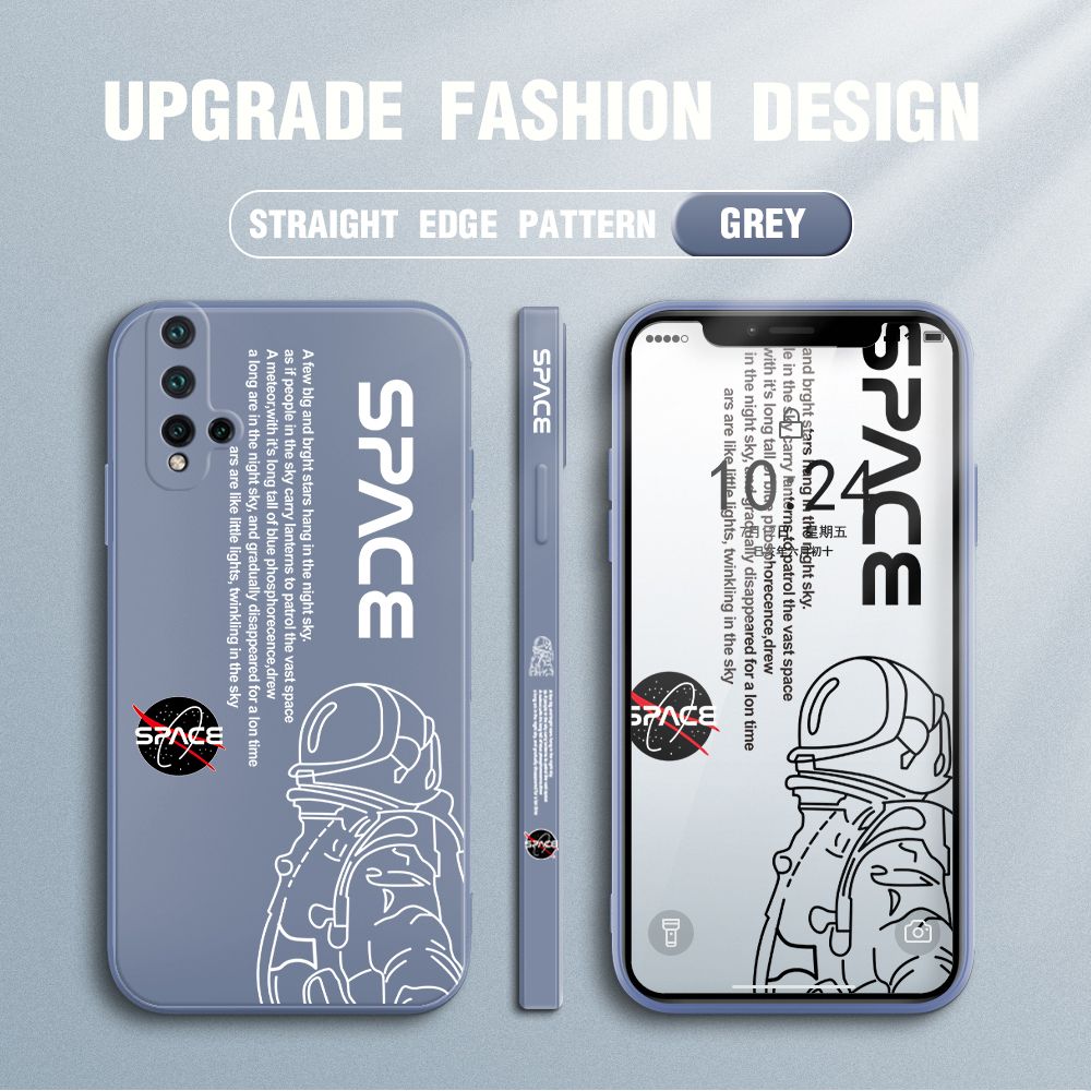 Jizetin for Huawei Nova 5T / Honor 20 Case NASA Astronaut Design Side Design Phone Case Square Edge Pattern Liquid Silicone Cases Full Cover Camera Shockproof Protective Case