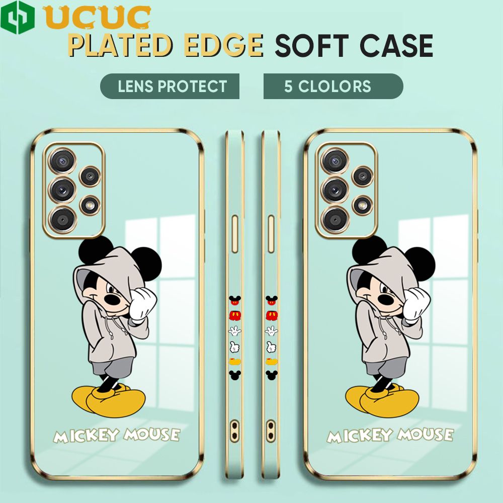 UCUC for Samsung Galaxy A52 / A52 5G / A52S 5G Back Cover + Free Lanyard Hoodie Mouse Luxury 6D Plating Case Side Pattern Soft Silicone Square Phone Cases