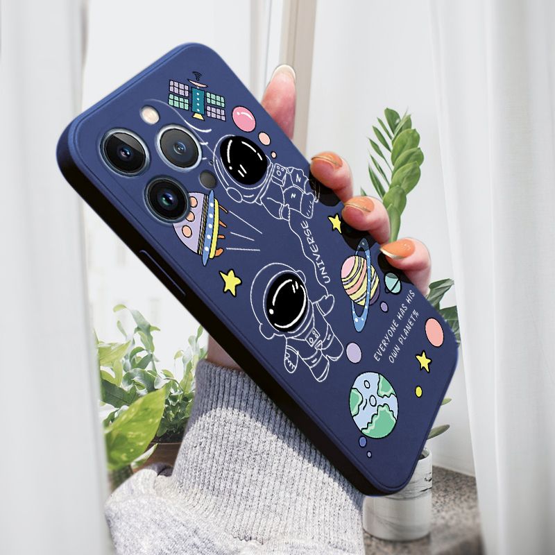 AMORVOR for iPhone 13 Pro Back Cover Cartoon Cute Astronaut Side design Soft Case Liquid Silicone Phone Cases
