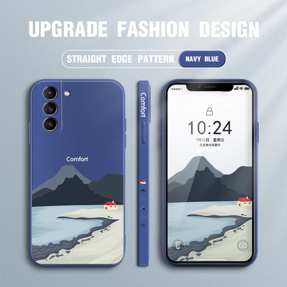 Jizetin for Samsung Galaxy S21 5G Case Mount Fuji Design Side Design Phone Case Square Edge Pattern Liquid Silicone Cases Full Cover Camera Shockproof Protective Case