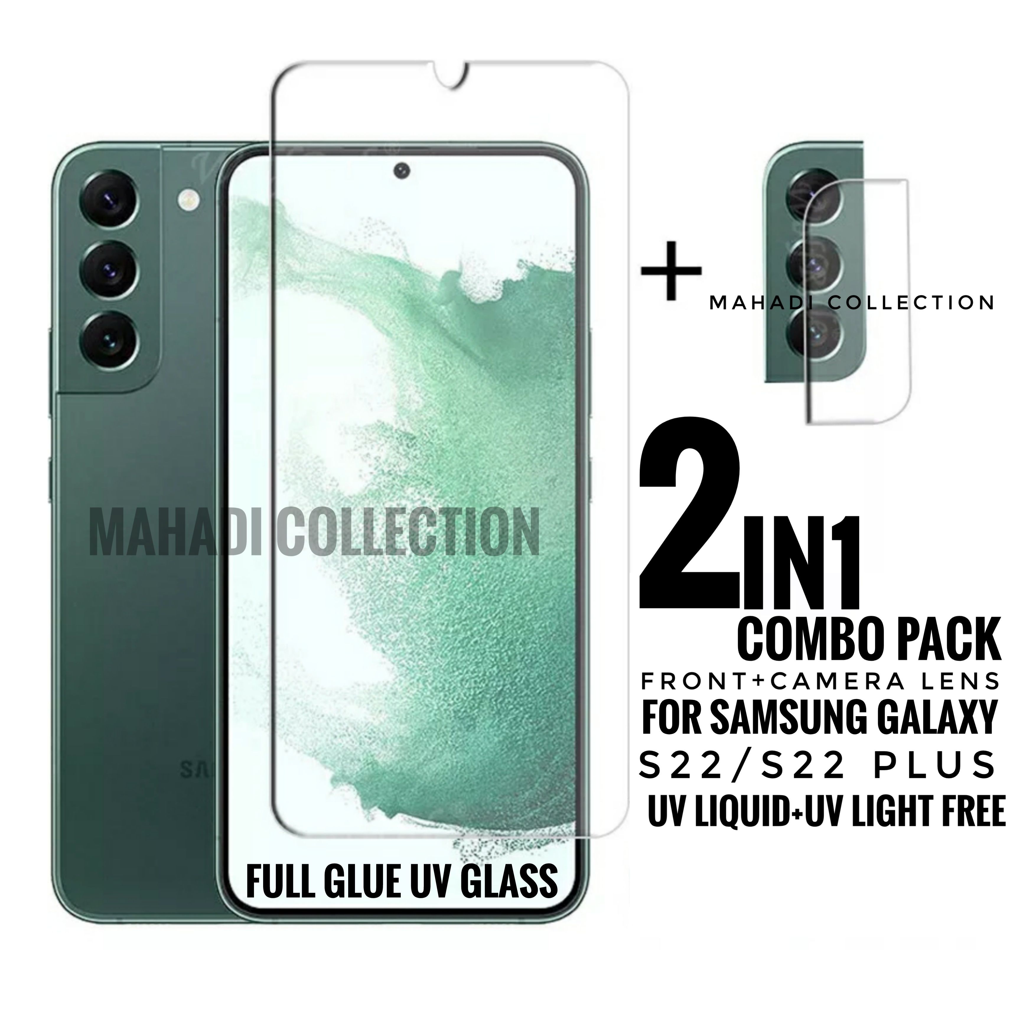 For Samsung Galaxy S22 / S22 Plus (6.1 inches+6.6 inches) 2-In1 Combo (A+GRADE) Front Uv Screen Glass Protector+HD Clear Back Poly Film+Back Camara Lens Protector