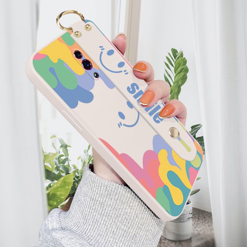 Jizetin for OPPO Reno Wrist Strap Case Soft Candy Color Splash Ink Cover Ultra Thin Anti Fall Liquid Silicone Phone Case