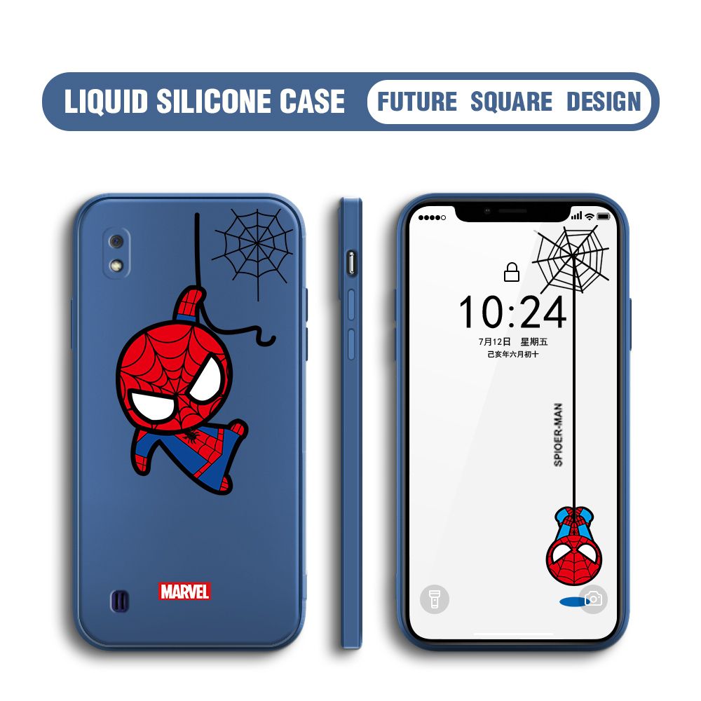 BILI for Samsung Galaxy A10 Back Cover Little Spiderman Multicolor Liquid Silicone Phone Case Soft Square Lens Protection Phone Cases