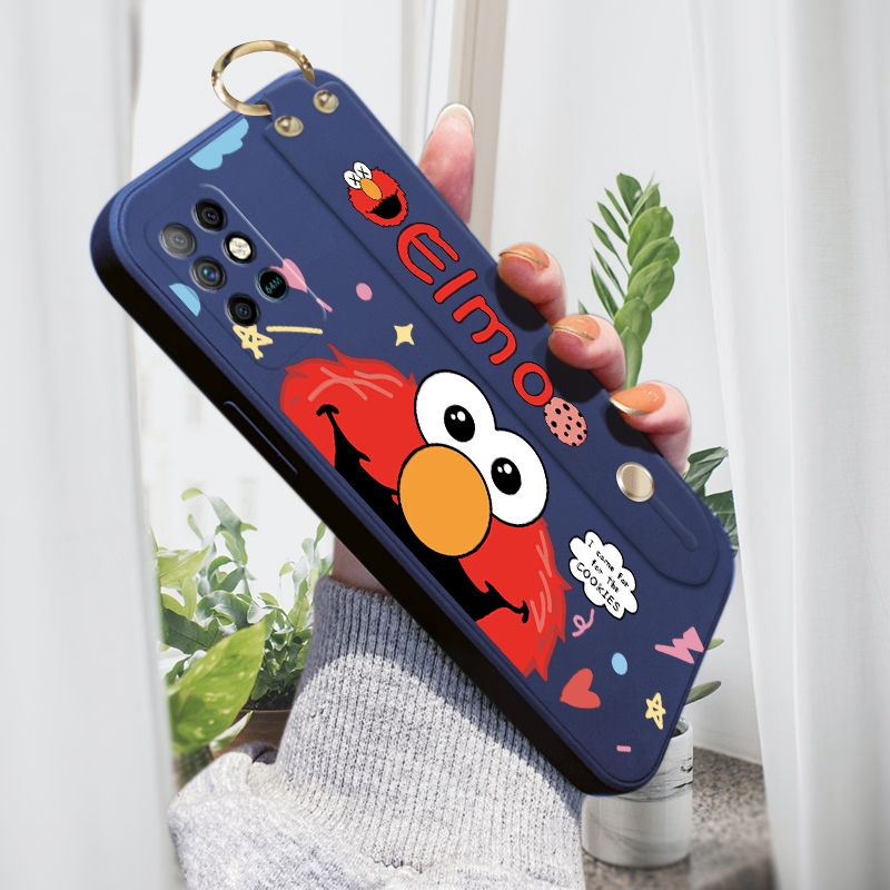 Jizetin for Infinix Note 8 Back Cover Cute Sesame Street ELMO Wrist Strap Phone Case Candy Color shock proof Protective Phone Cases