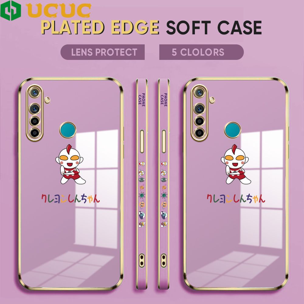 UCUC for Realme 5 5i 5S 6i Back Cover + Free Lanyard Altman Luxury 6D Plating Case Side Pattern Soft Silicone Square Phone Cases