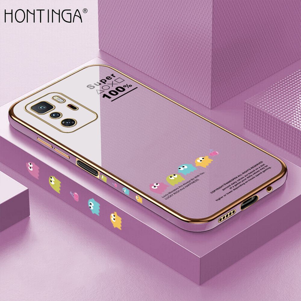 Hontinga for Xiaomi Poco X3 GT Back Cover + Free Lanyard Luxury 6D Plating Cute Game Mobs Side Pattern Case Soft Silicone Square Mobile Cover