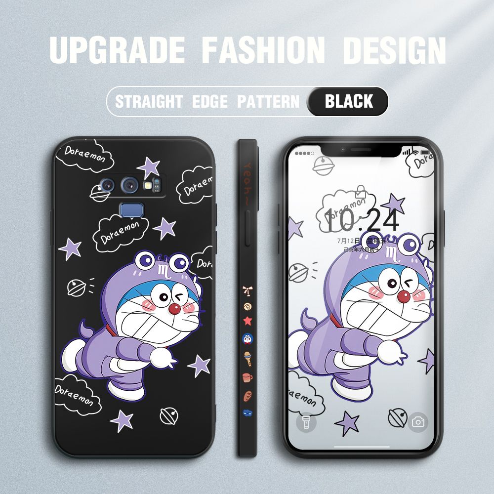 Jizetin for Samsung Galaxy Note 9 Case Cute Cartoon Purple Doraemon Anime Side Design Phone Case Ultra Soft Edge Pattern Liquid Silicone Phone Cases