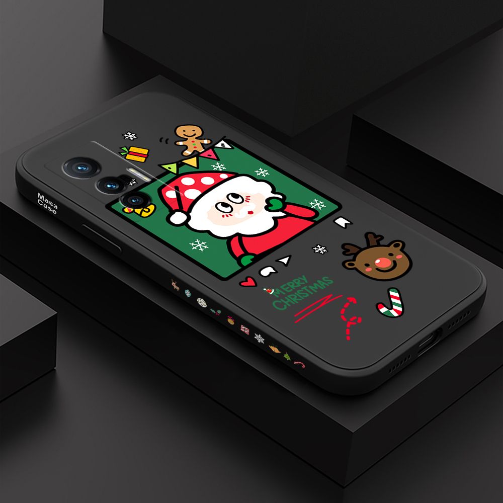 ZeroQiQi for Vivo X70 5G Case Santa Claus Christmas Gifts Side Printing Cases Soft Liquid Silicone Phone Cover