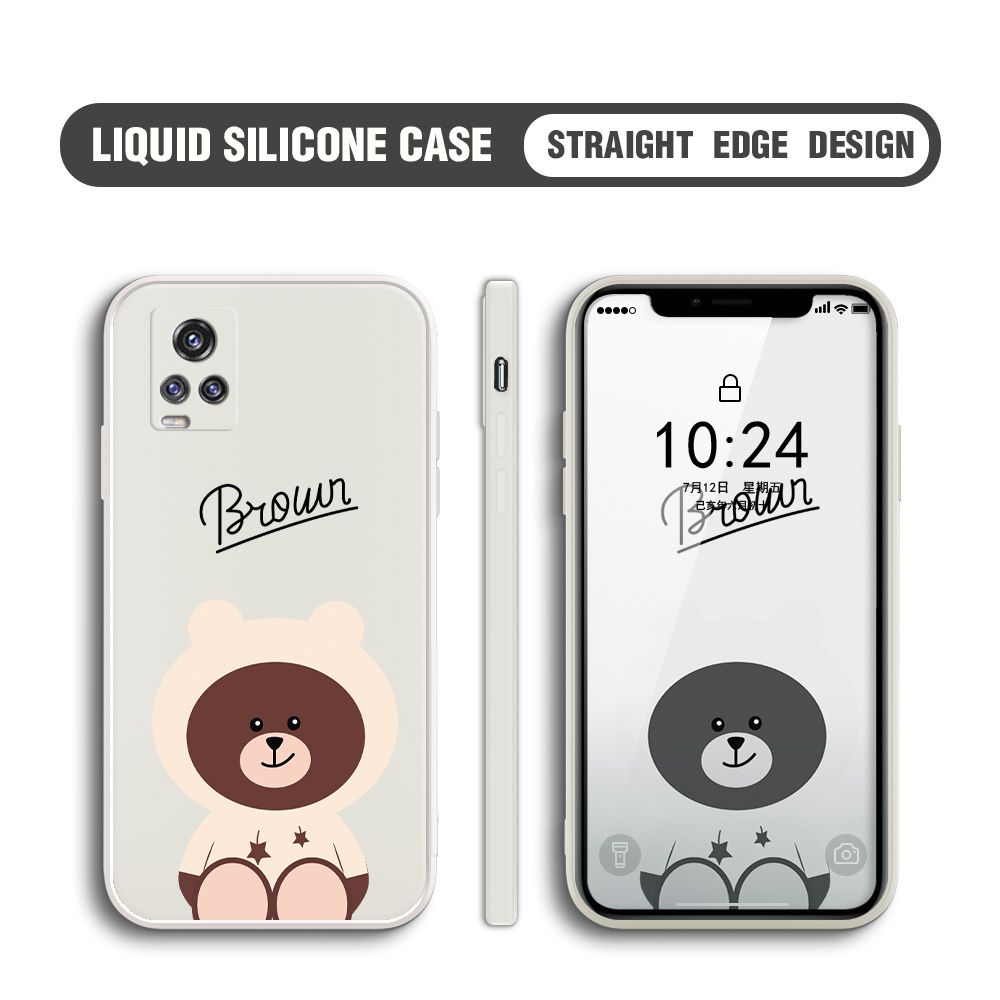 BILI for Vivo V20 Pro Back Cover Brown Bear Multicolor Liquid Silicone Phone Case Soft Square Lens Protection Phone Cases