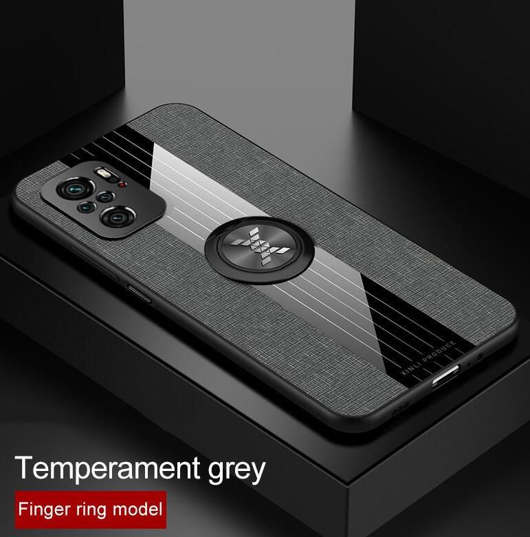 icasecover for Redmi Note 10 / Redmi Note 10S Hard Case Hybrid Fabric TPU Shockproof Metal Ring Holder Cover
