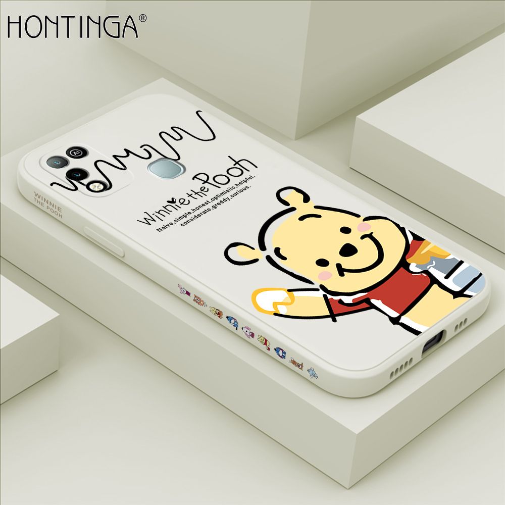 Hontinga for Infinix Hot 10 Play / Hot 11 Play Case Side Design Hello Little Bear Back Cover Soft Square Edge Pattern Liquid Silicone Trend Phone Cases