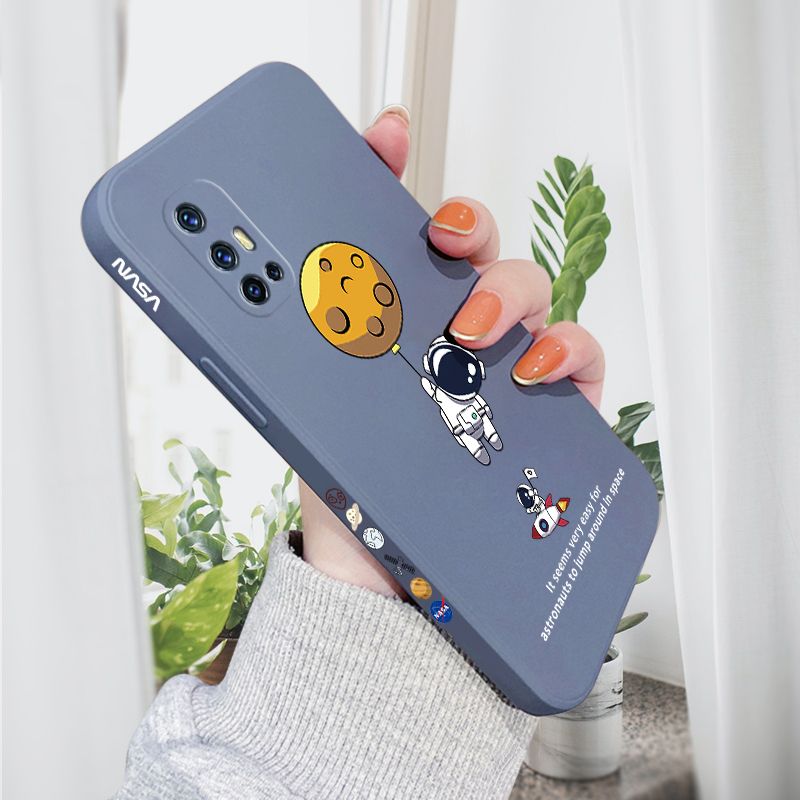AMORVOR for Vivo V17 Back Cover Cartoon Astronautn Side design Soft Case Liquid Silicone Phone Cases