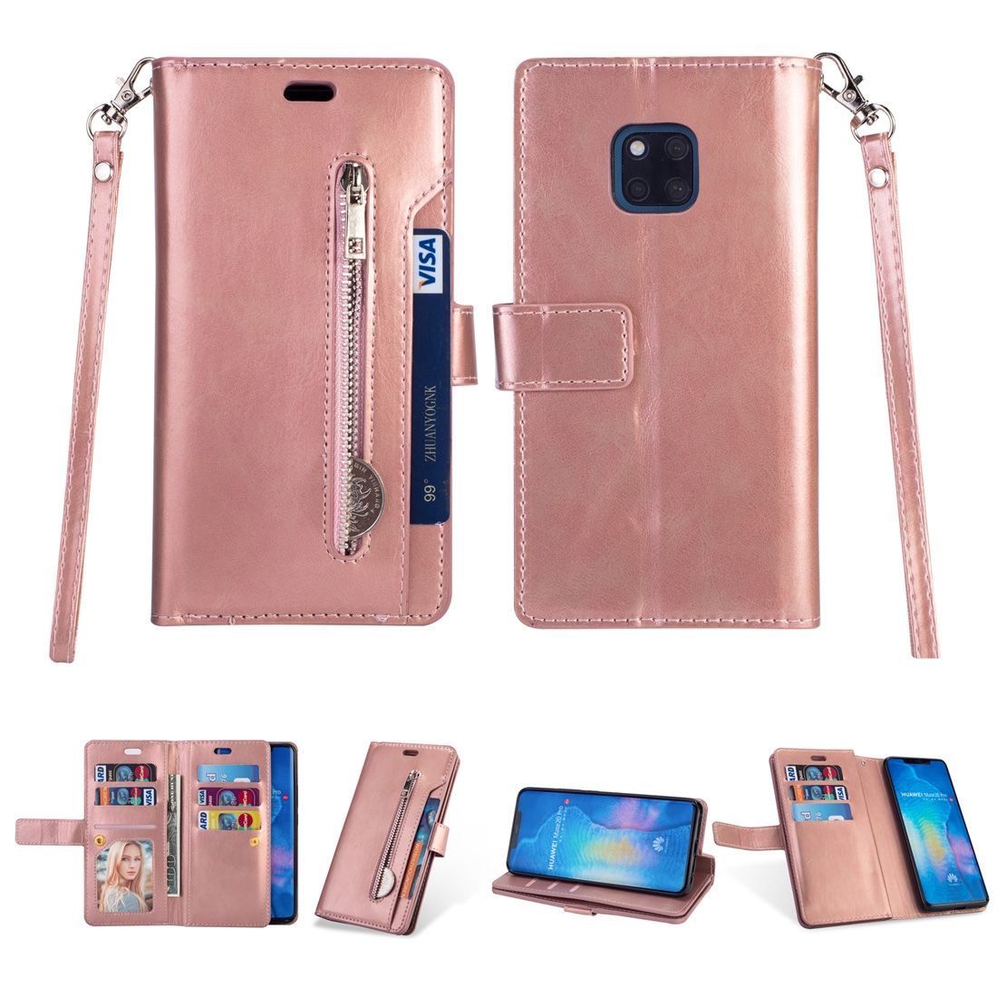 (Ready Stock)For Huawei Mate 20 Pro Multifunctional Zipper Horizontal Flip Leather Case with Holder & Wallet & 9 Card Slots & Lanyard(Mint Green)