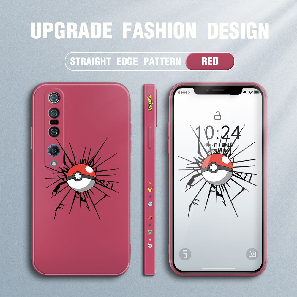 Jizetin for Xiaomi Mi 10 Pro Case Cartoon Pokémon Pocket Monster Design Side Design Phone Case Square Edge Pattern Liquid Silicone Cases Full Cover Camera Shockproof Protective Case