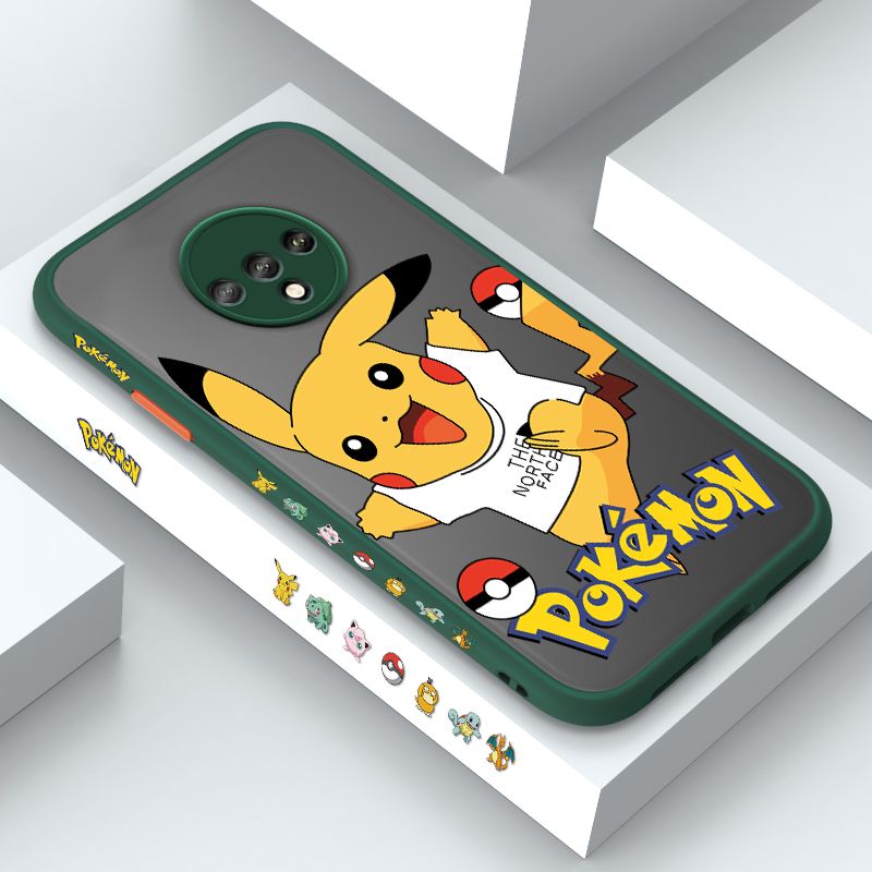 ZeroQiQi for OnePlus 7T Case White Clothes Pikachu Side Printing Cover Frosted Ultra Thin Protective Anti Fall Phone Case
